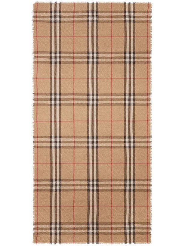 Photo: BURBERRY - Check Motif Wool And Silk Blend Scarf