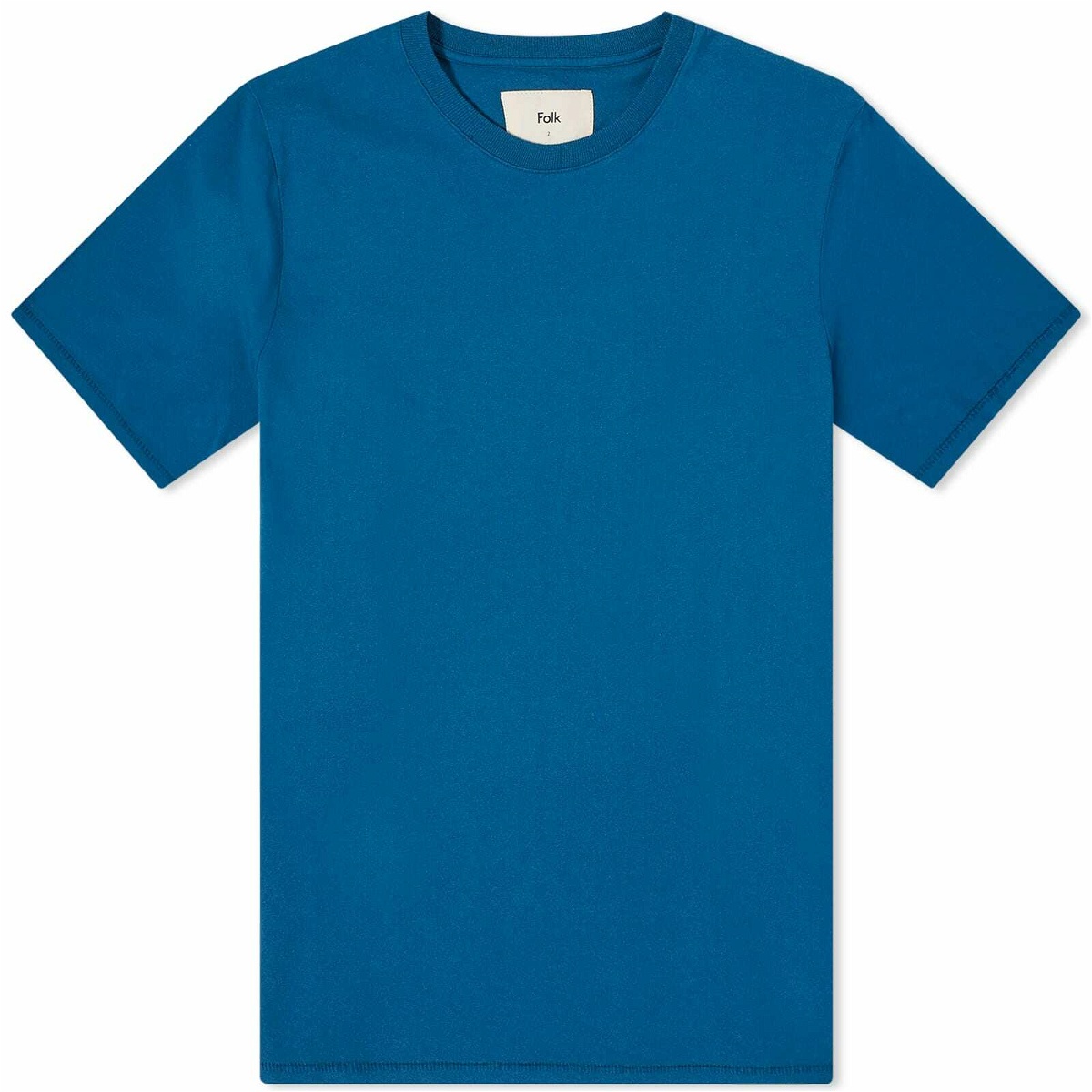 Photo: Folk Men's Contrast Sleeve T-Shirt in Prussian Blue