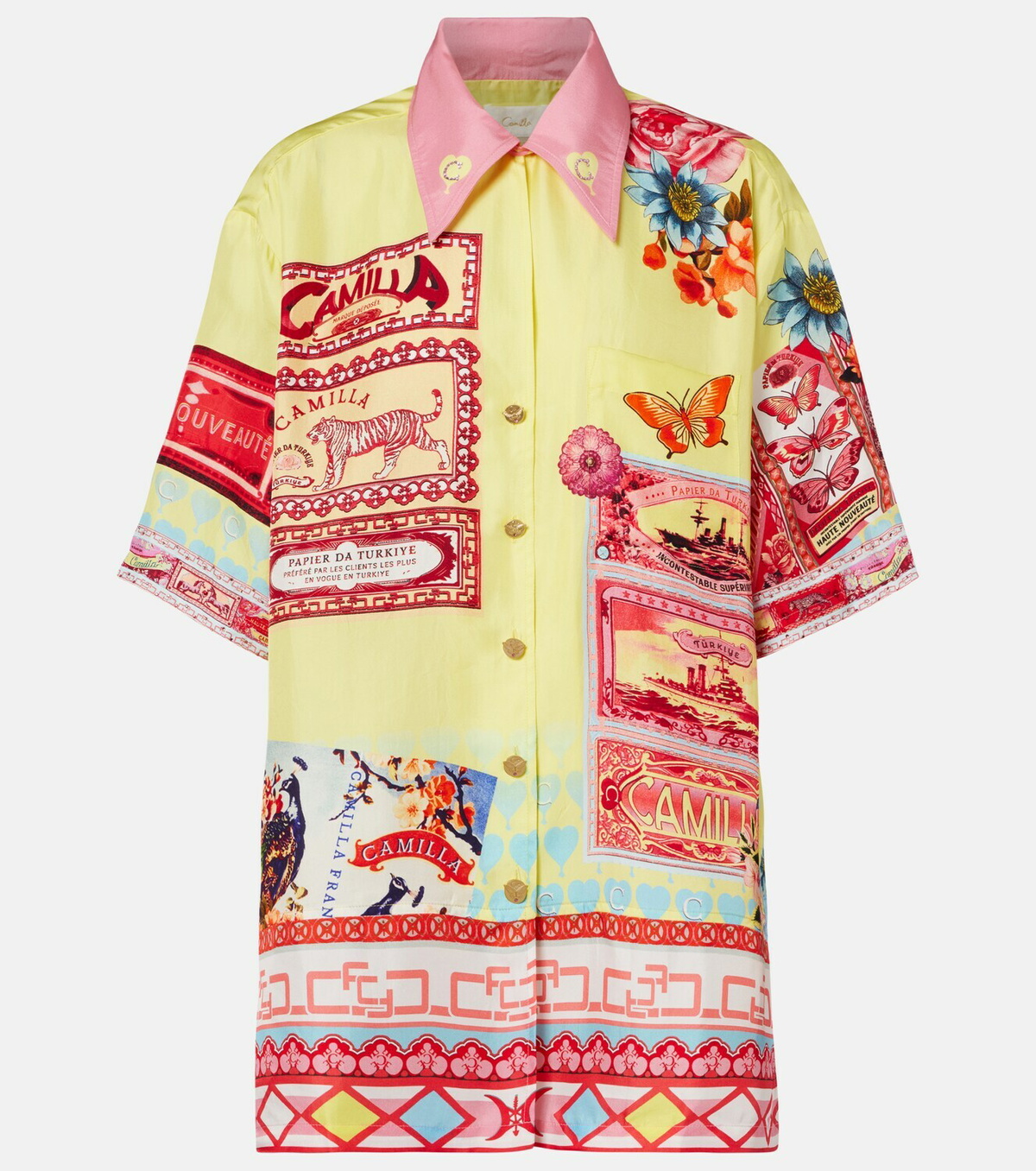 Camilla Collage Kingdom silk bowling shirt