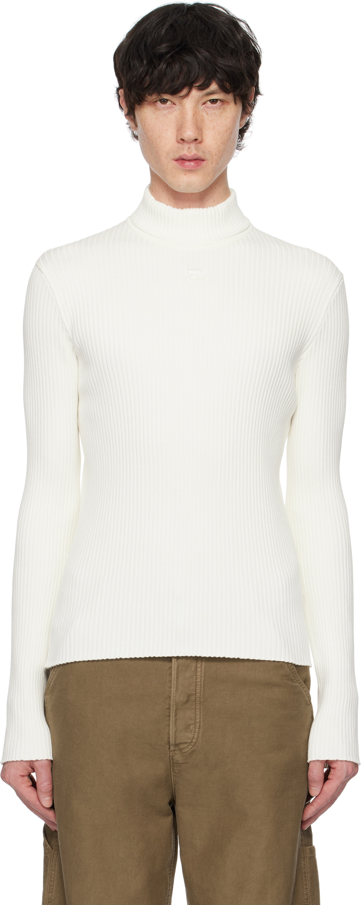 Courrèges White Reedition Rib Knit Mock Neck Sweater Courreges