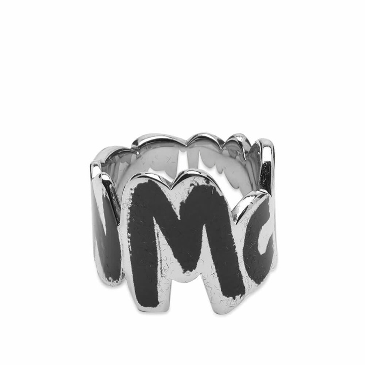 Photo: Alexander McQueen Men's Grafitti Logo Ring in Silver