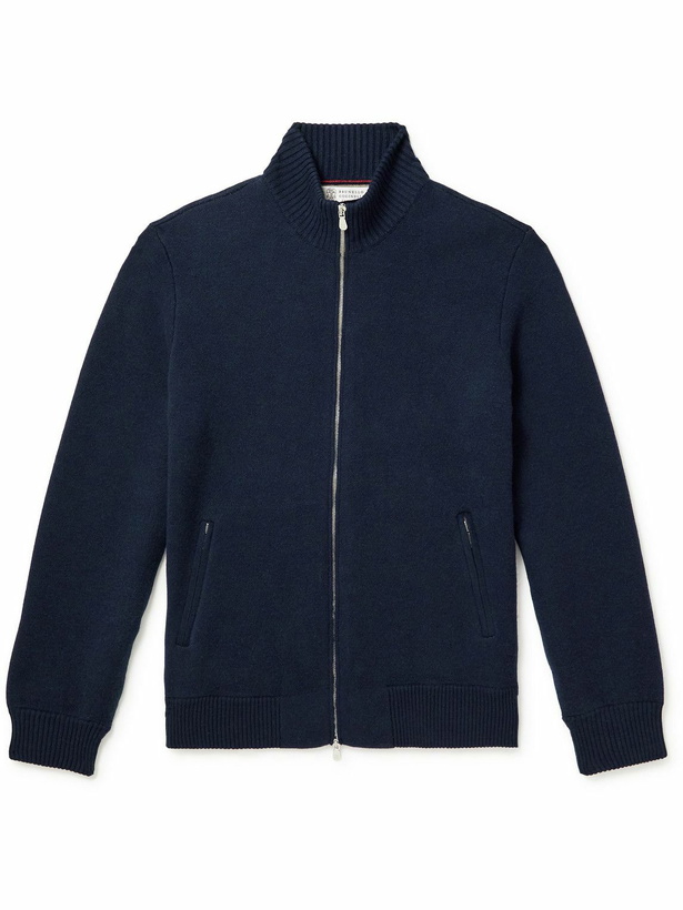 Photo: Brunello Cucinelli - Virgin Wool-Blend Zip-Up Cardigan - Blue