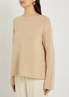 Another Tomorrow Draped Ribbed Cotton-knit Jumper Beige