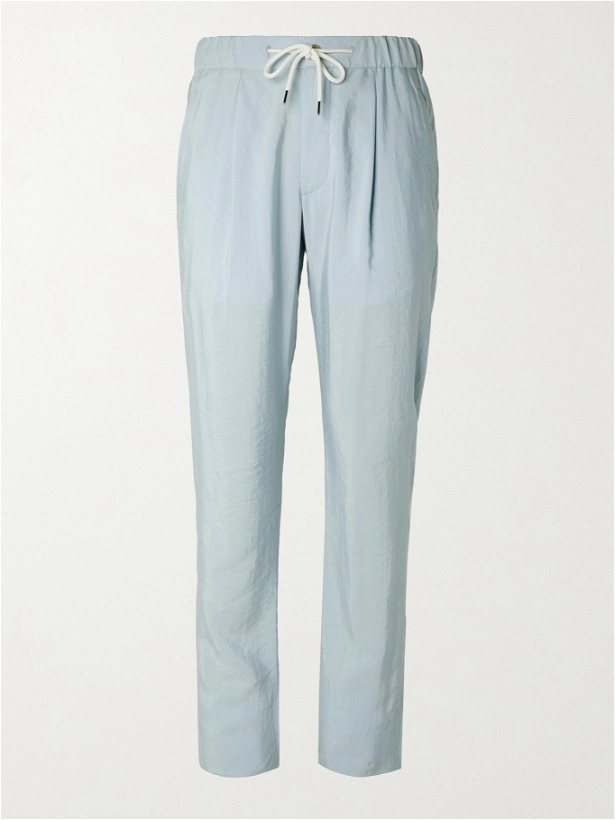 Photo: GIORGIO ARMANI - Tapered Silk-Blend Twill Drawstring Suit Trousers - Blue