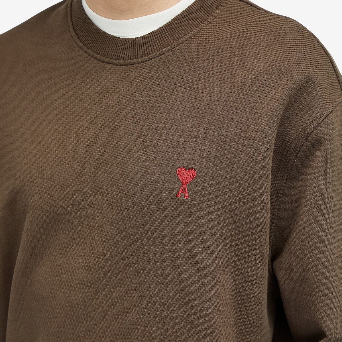 AMI Paris Men's Small A Heart Crew Sweat in Dark Coffee