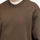AMI Paris Men's Small A Heart Crew Sweat in Dark Coffee