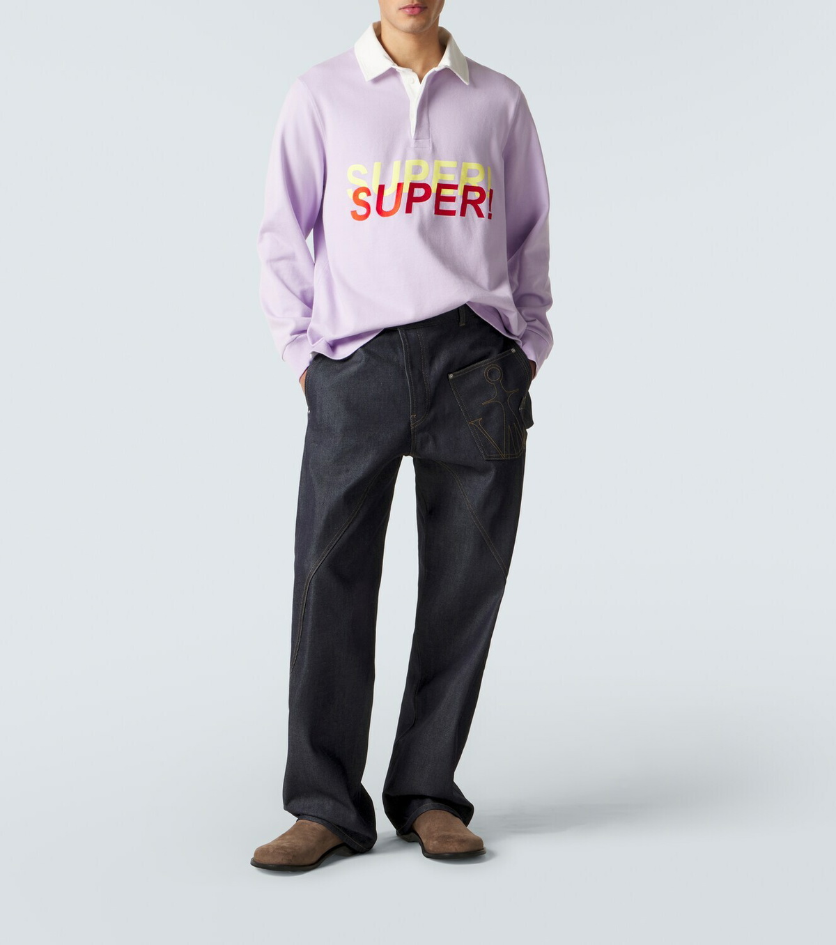 JW Anderson Embroidered cotton jersey polo shirt