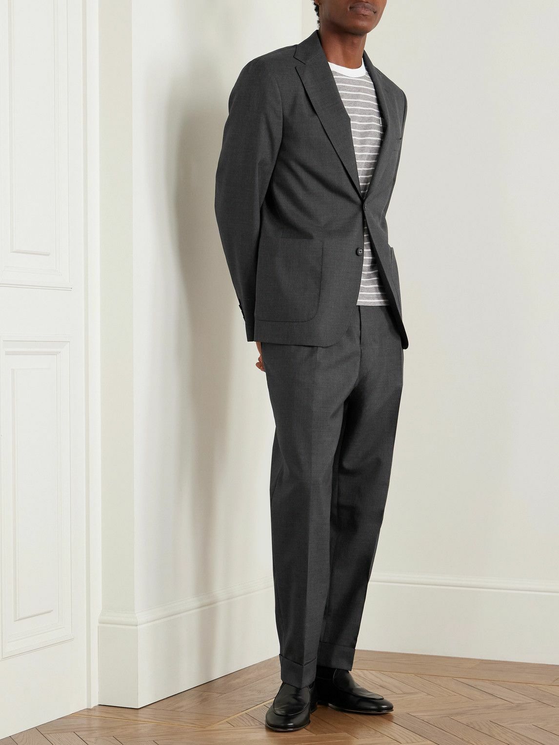 Officine Générale - Hugo Tapered Belted Virgin Wool Suit Trousers - Gray