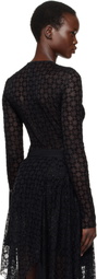 Givenchy Black Shiny Monogram 72 Tulle Bodysuit