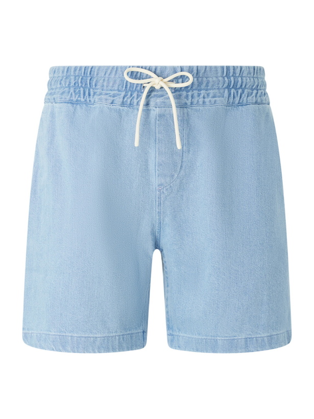 Photo: Portuguese Flannel - Straight-Leg Denim Drawstring Shorts - Blue