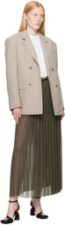 AMI Paris Khaki Pleated Midi Skirt