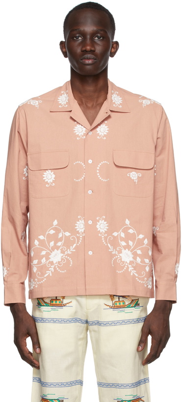 Photo: Bode SSENSE Exclusive Pink Embroidered Canterbury Shirt