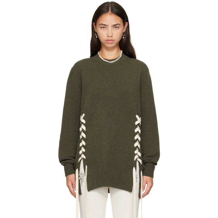 Photo: Simone Rocha Khaki Merino Lace Up Hem Jumper