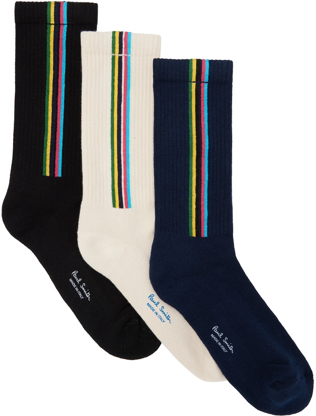 Photo: PS by Paul Smith Three-Pack Multicolor Sports Stripe Socks