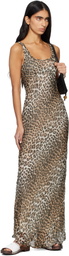 GANNI Brown Printed Viscose Chiffon Maxi Dress