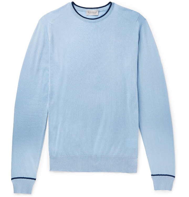 Photo: John Smedley - Astin Slim-Fit Contrast-Tipped Sea Island Cotton Sweater - Blue