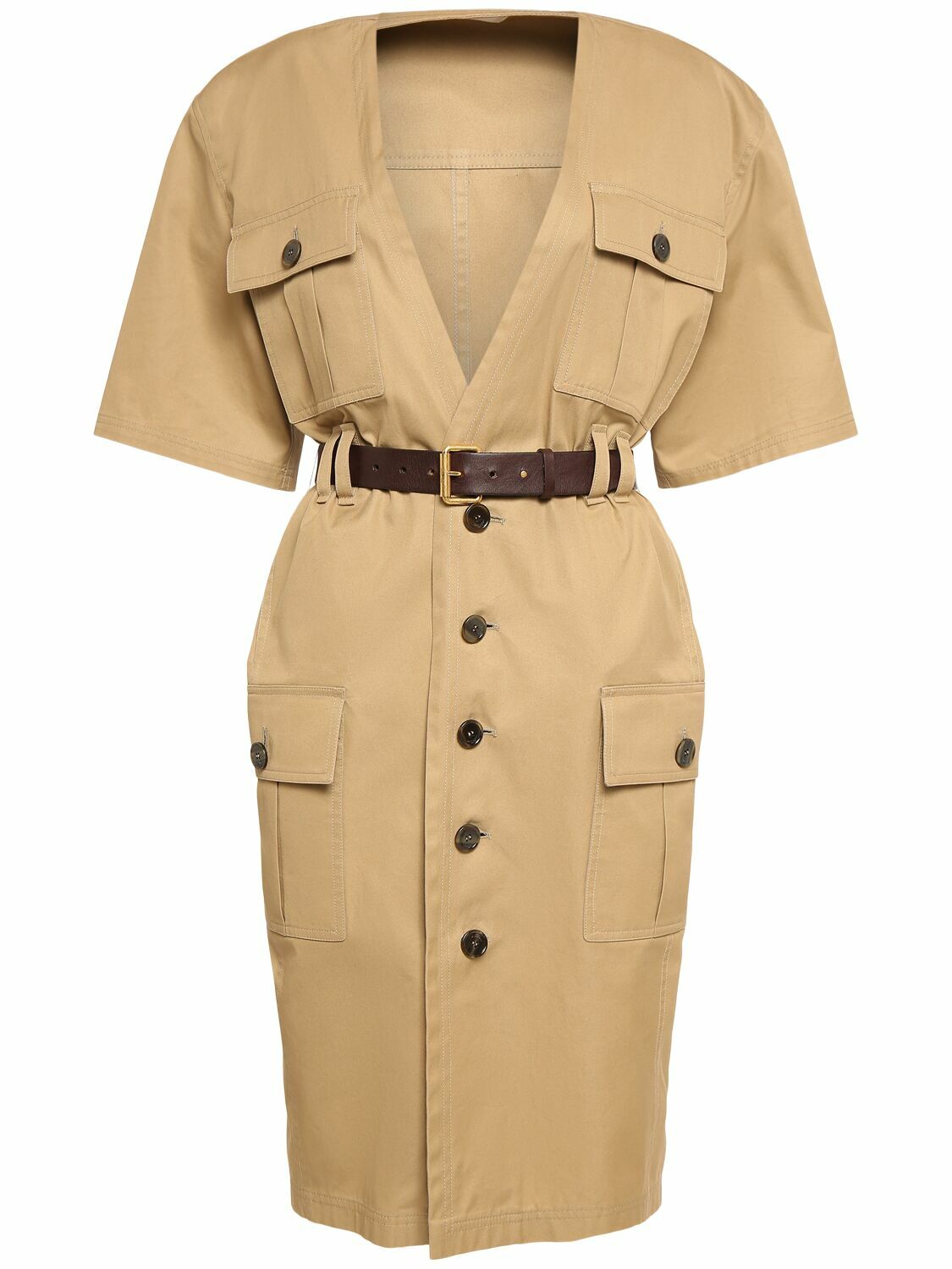 ワンピース SAINT LAURENT COTTON TWILL MIDI DRESS SAINT LAURENT Cotton Twill Midi Dress in Beige | endource