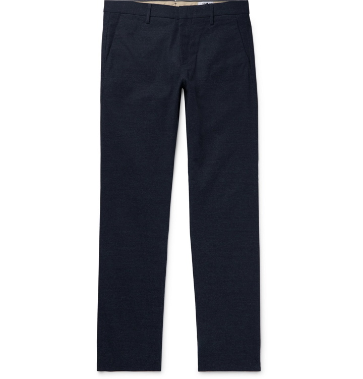 Photo: NN07 - Midnight-Blue Theo Tapered Herringbone Cotton-Blend Trousers - Blue