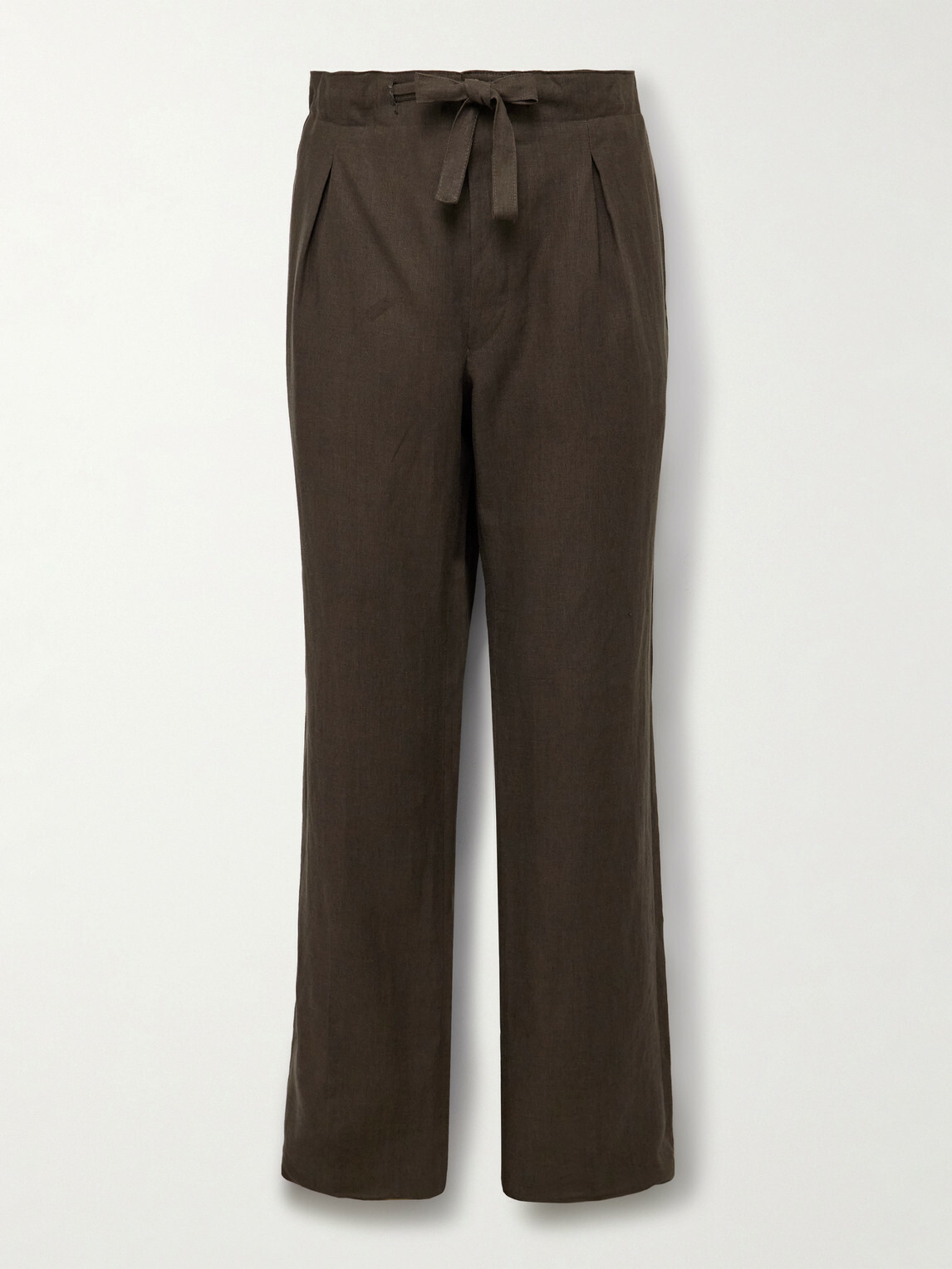 Stòffa - Straight-Leg Pleated Linen Drawstring Trousers - Brown
