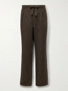 Stòffa - Straight-Leg Pleated Linen Drawstring Trousers - Brown