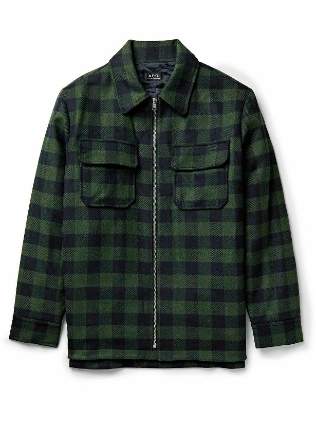 Photo: A.P.C. - Ian Checked Wool-Blend Flannel Overshirt - Green