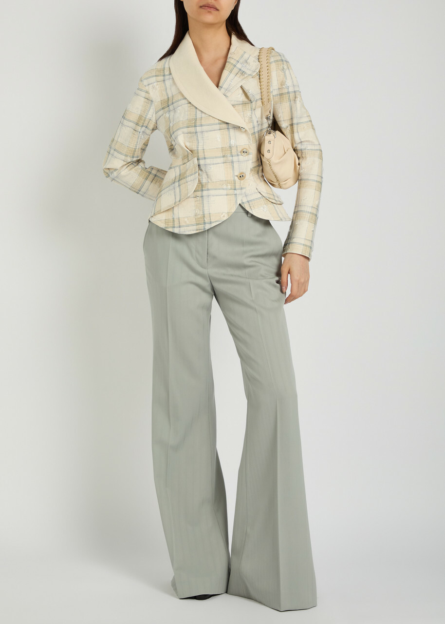 Vivienne Westwood Stormy Checked Distressed Cotton-blend Jacket Ecru
