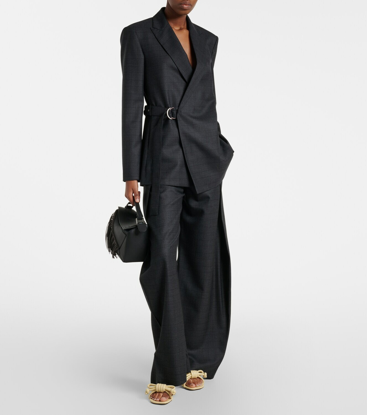Loewe Checked belt wool barrel-leg pants