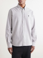AMI PARIS - Logo-Embroidered Striped Cotton-Oxford Shirt - Gray