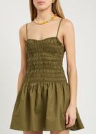 Faithfull The Brand Araceli Shirred Cotton Mini Dress Green