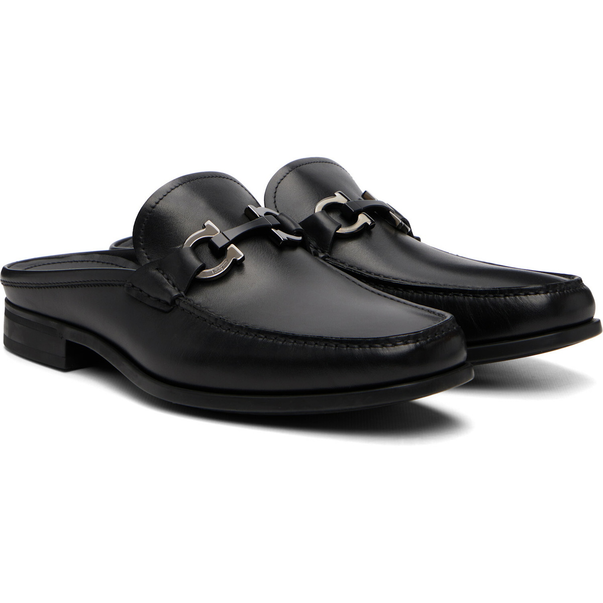 Ferragamo Black Gancini Ornament Mule Loafers