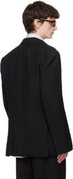 AMI Paris Black Linen Blend Single-Breasted Straight Blazer