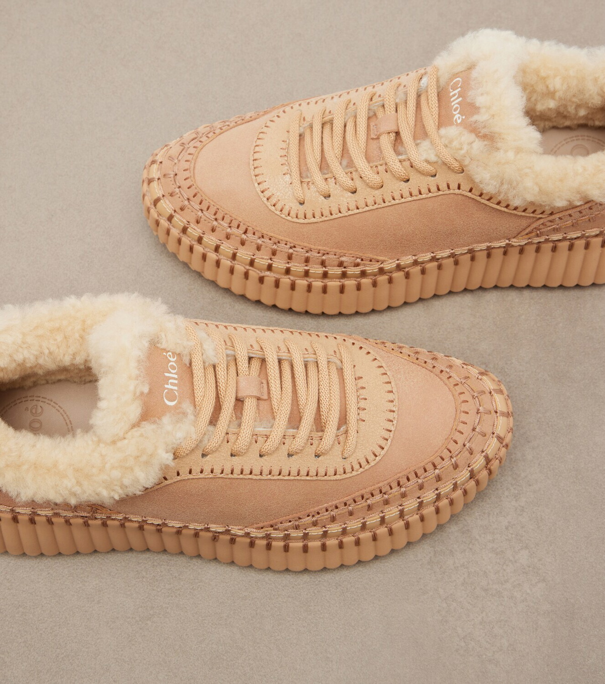 Chloé Nama shearling-lined suede platform sneakers
