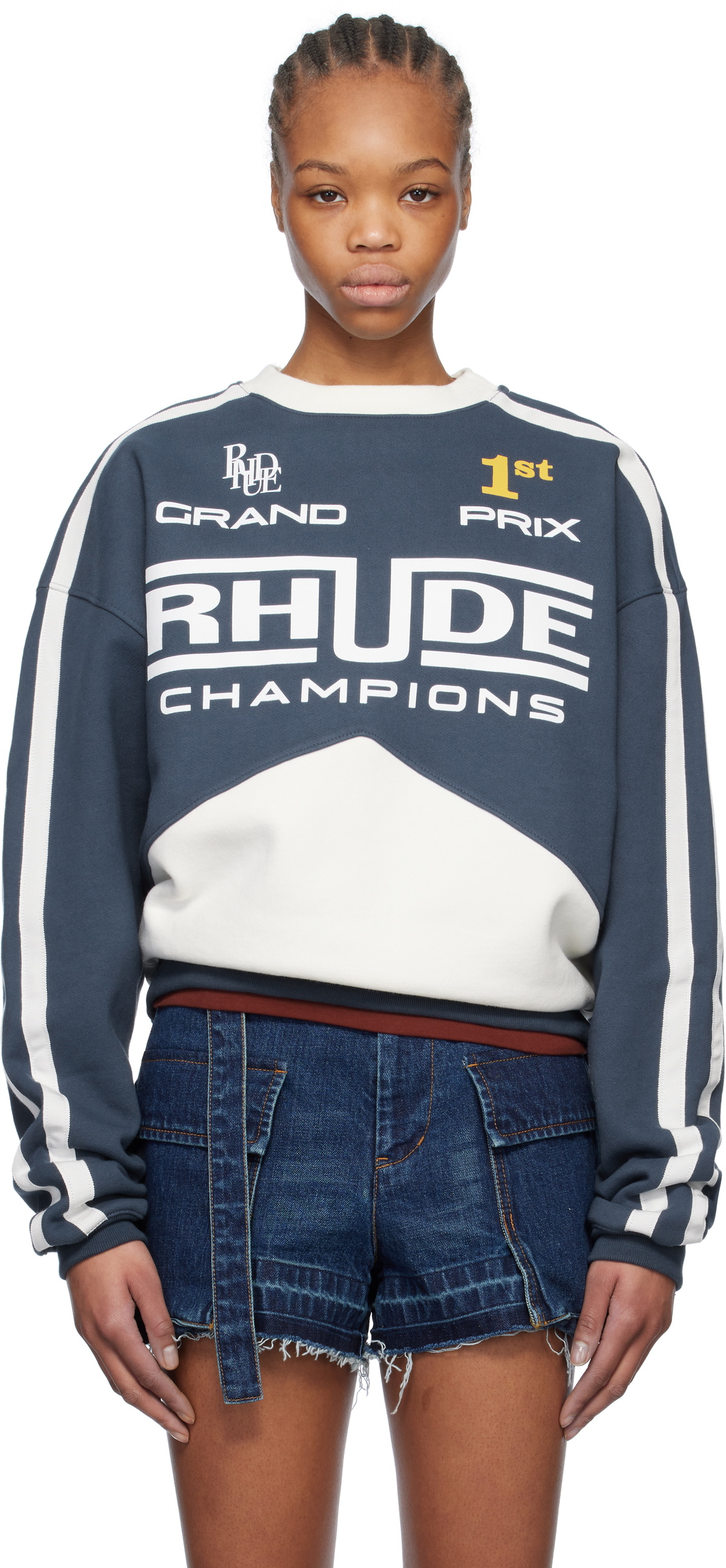 Rhude Case Rhude Blue & White 'Rhude Champions' Crewneck Sweatshirt Rhude