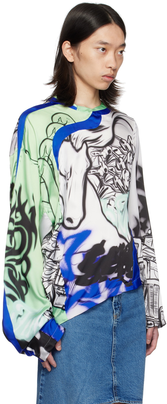 Gerrit Jacob Green & Gray Satin Long Sleeve T-Shirt