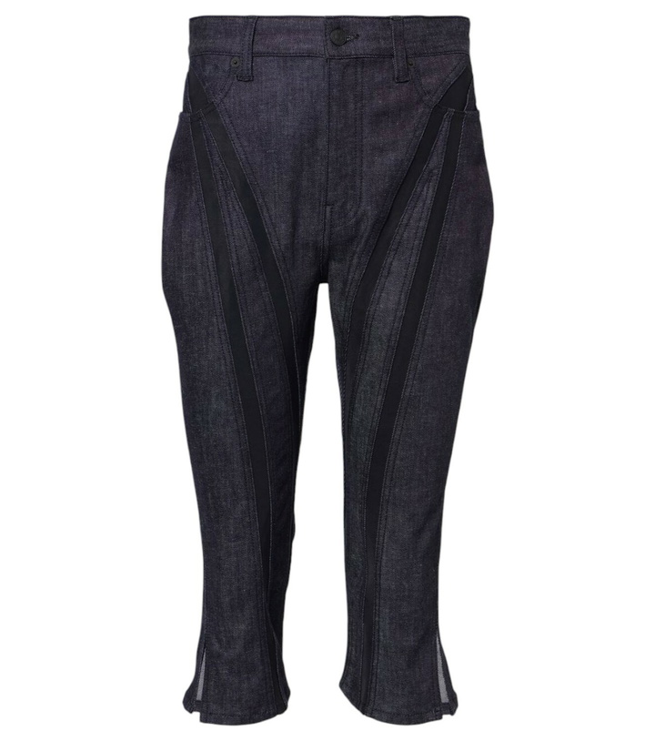 Photo: Mugler Mesh-trimmed denim capri pants