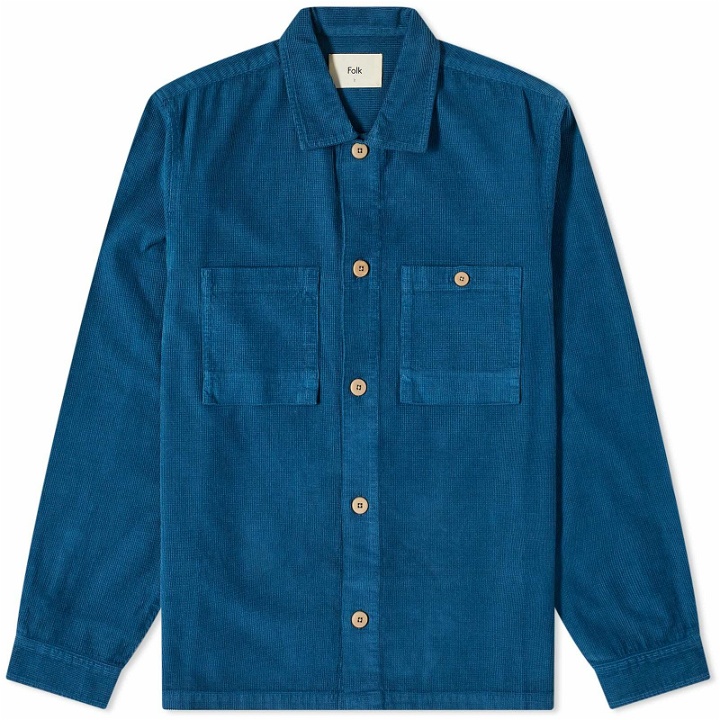 Photo: Folk Men's Microcheck Cord Shirt END EXCLUSIVE in Prussian Blue