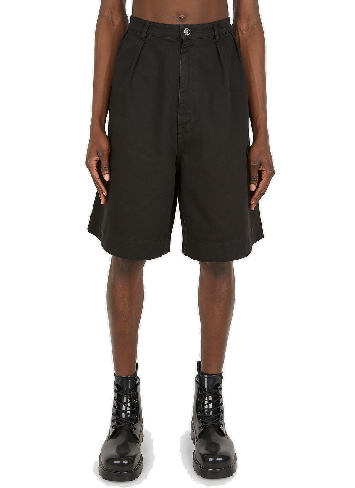 Wide Denim Shorts in Black Raf Simons