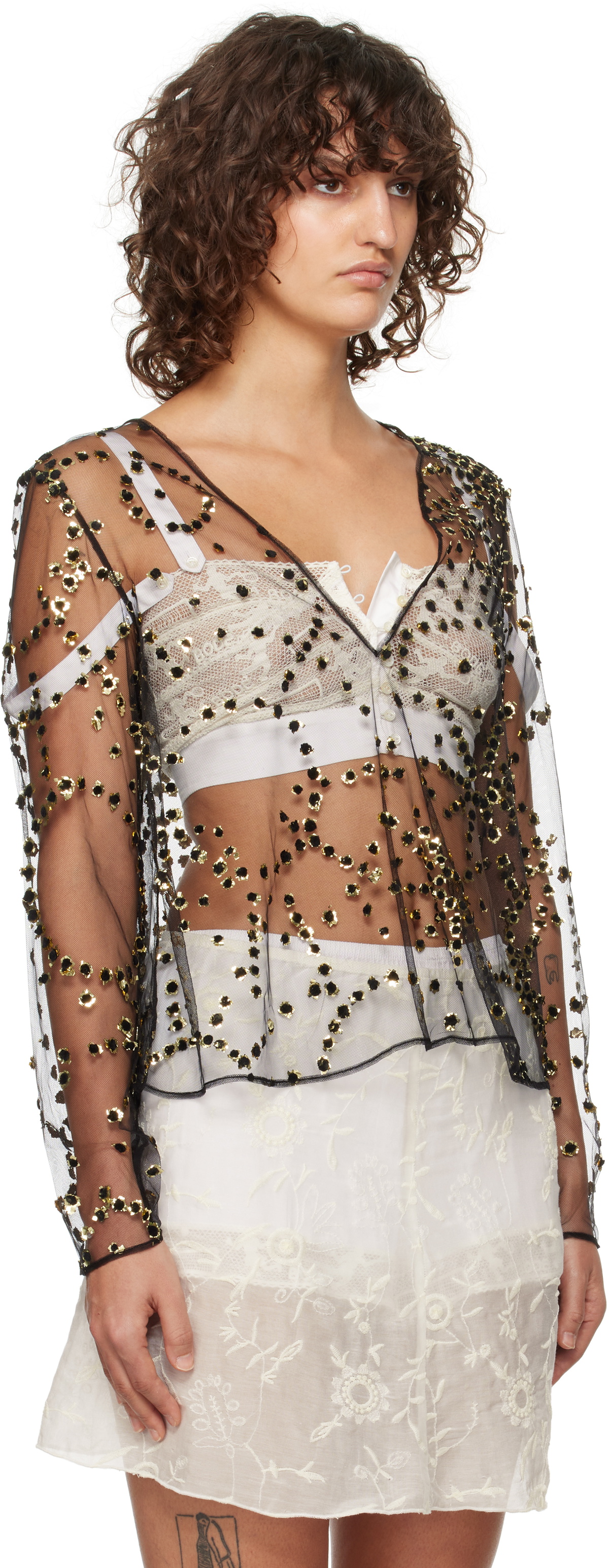 Bode Black Sheer Fête Blouse