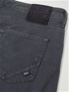 Incotex - Leather-Trimmed Straight-Leg Jeans - Blue