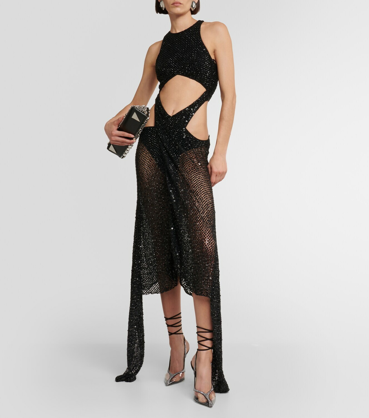 the attico green sequin dress Xscape Long Crepe Off the Shoulder Ruffle Short Sleeve Women's Dress Pine : 14 main image 1