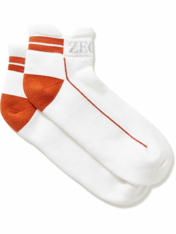 Photo: Zegna - Logo-Jacquard Stretch Cotton-Blend Socks - Orange