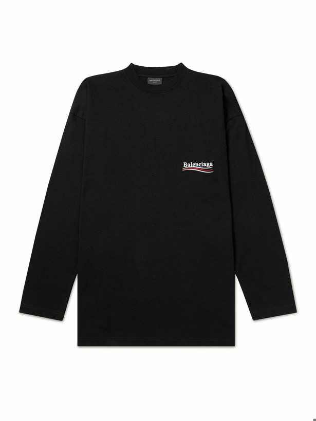 Photo: Balenciaga - Logo-Embroidered Cotton-Jersey T-Shirt - Black