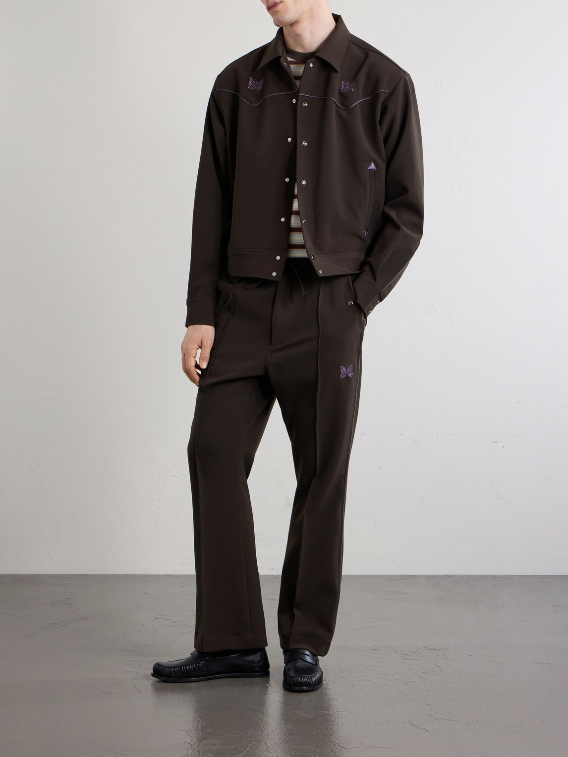 Needles - Piping Cowboy Straight-Leg Embroidered Woven Trousers - Brown