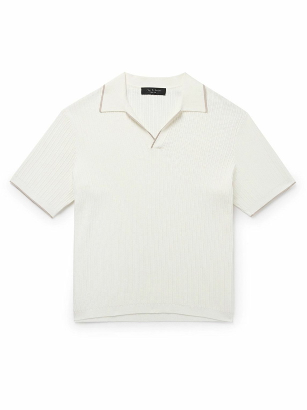 Photo: Rag & Bone - Johnny Harbour Ribbed Cotton-Blend Polo Shirt - Neutrals
