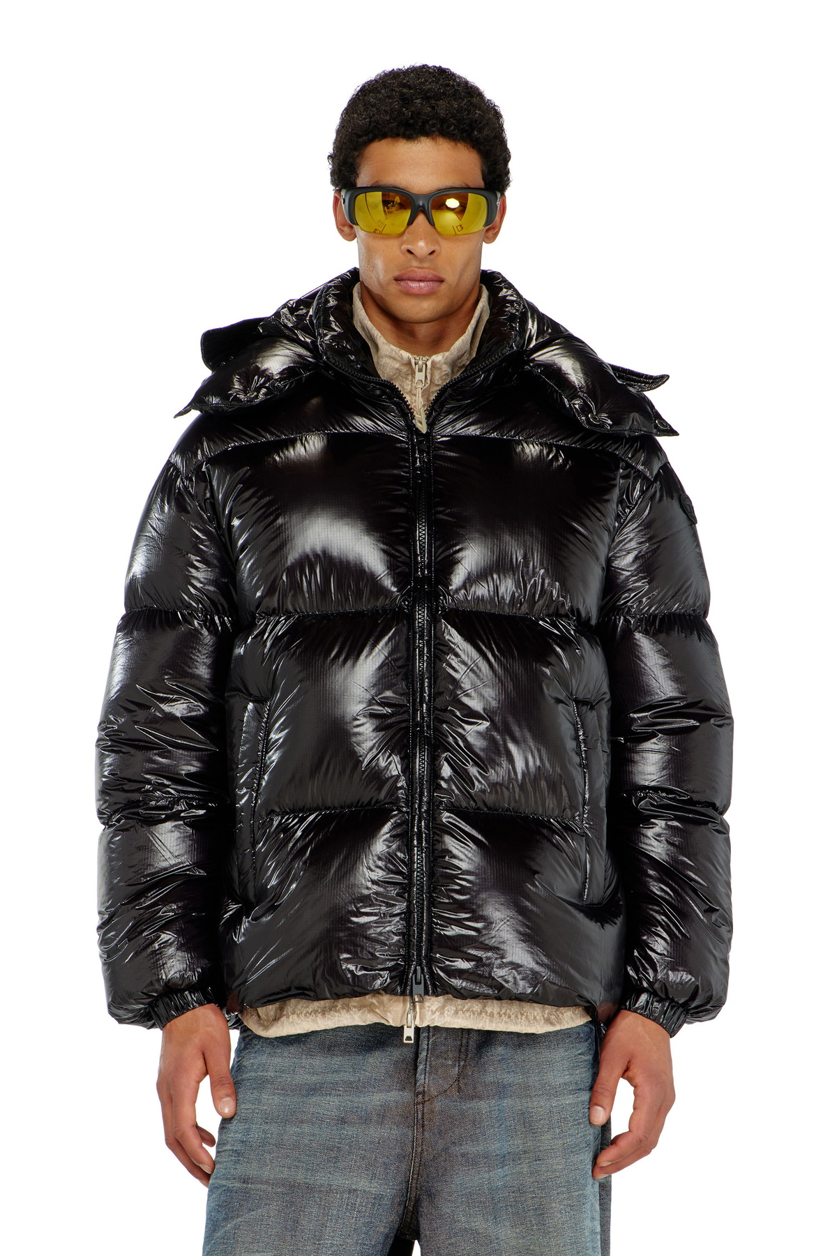 Diesel Down puffer jacket with detachable hood - Winter Jackets Mens in Black