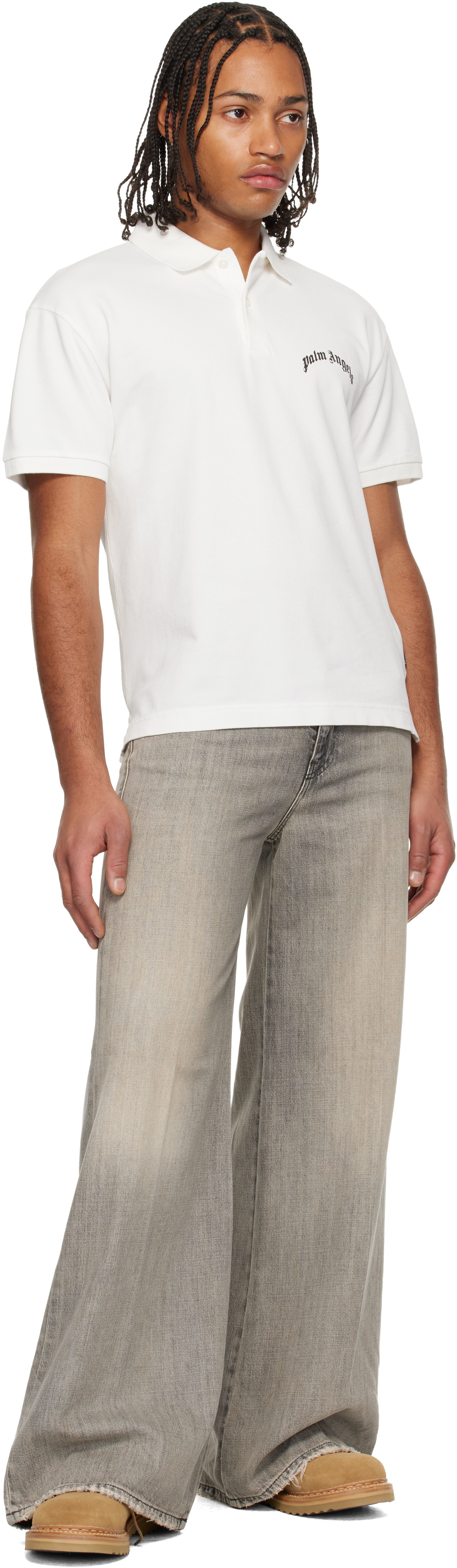 Palm Angels White Curved Logo Polo