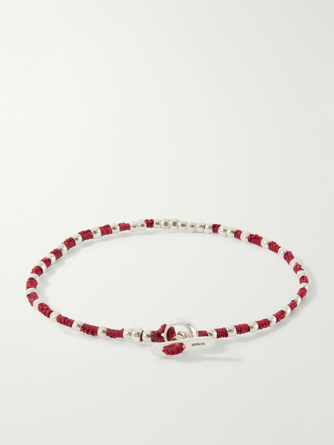 Mikia - Braided Cord and Sterling Silver Beaded Bracelet - Red