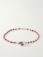 Mikia - Braided Cord and Sterling Silver Beaded Bracelet - Red