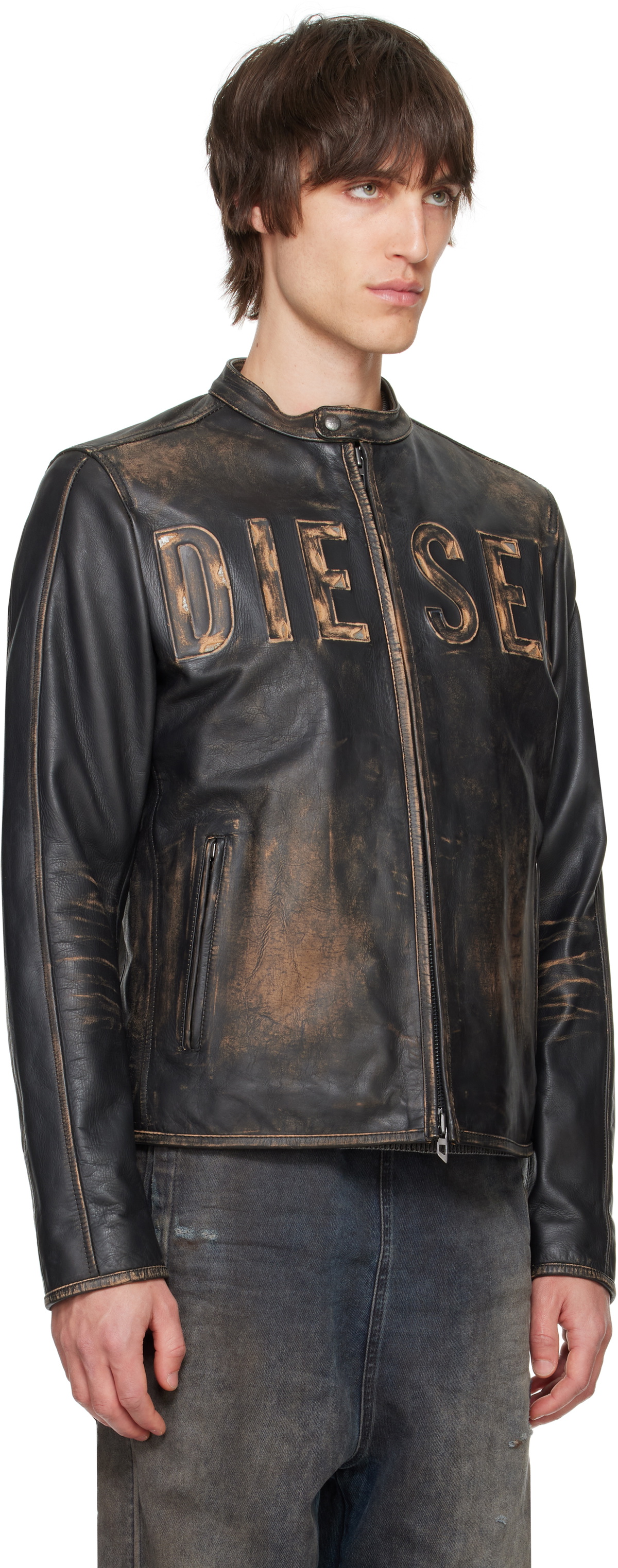 Diesel Black L-Met-A Leather Jacket Diesel