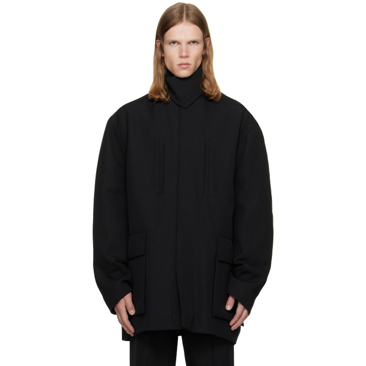 Photo: Rick Owens Black Tower Collared Mac Coat